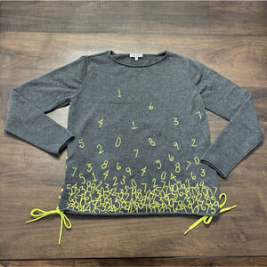 Lisa Todd Sweater Chartreuse Yellow Numbers Lace up sides Math Teacher Unique